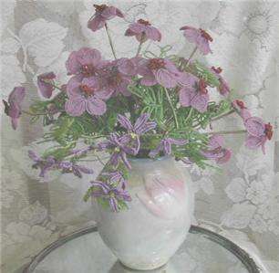 Glorious Bouquet of Glass Beaded Flowers Purple Violets with Red 