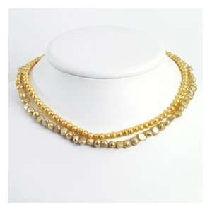 Double Strand Champagne Cult. Pearl Necklace   17 Inch   Lobster Claw 