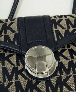 Michael Kors Black MK Logo Signature jacquard Satchel Purse Handbag 