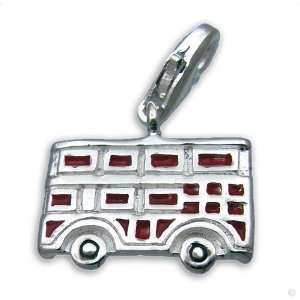   Bus red/silver dangle #8551, bracelet Charm  Phone Charm Jewelry
