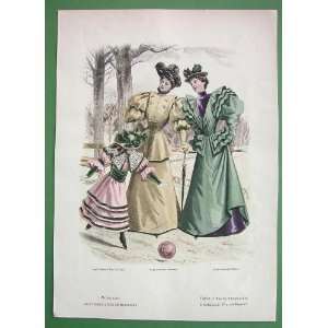 FASHION from Paris France Moniteur des Dames Two Ladies & Girl with 