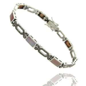  Sterling Silver Pink Shell Marcasite Bracelet Jewelry