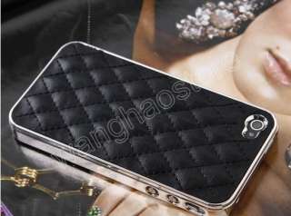 Black Leather Chrome Skin Hard Case Cover Bumper for AT&T iPhone 4S 4 