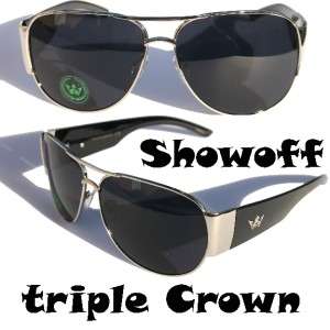 Men Triple Crown Show Off Aviator Sunglasses Black Silver fashion 