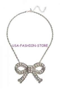 GUESS Large Bow Studded Necklace pearl silver charming  