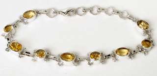 YELLOW CITRINE OVAL ROUND 925 STERLING SILVER LINK BRACELET 6 4/8 7 4 