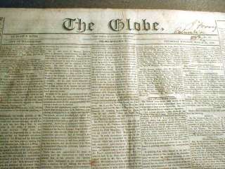 1841 newspapers Washington DC Globe  160+ years old   