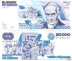 Mexico $ 20,000 Pesos Quintana Roo Aug 27, 1987. Exc.  