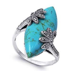   Engagement Ring Turquoise Marcasite Ring 30MM ( Size 6 to 10) Size 8