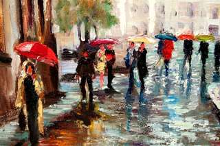   DOWNTOWN RAIN UMBRELLAS Original MODERN ART Oil Painting YARY DLUHOS