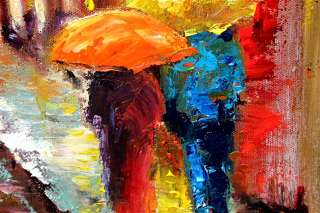   DOWNTOWN RAIN UMBRELLAS Original MODERN ART Oil Painting YARY DLUHOS