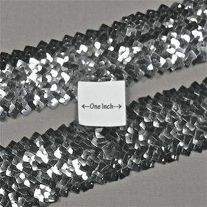   Silver Gray Sequins Fabric Trim, Elastic Backing 1.5 Wide, Per Yard