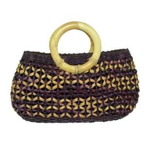 Dizzy Monkey Plum X Handbag with Round Wood Handles, Quilted Lining 