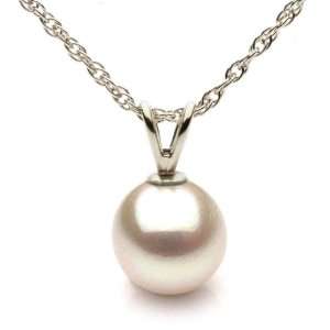   White Gold 9 10mm White Freshwater Cultured Pearl Pendant AAA Quality