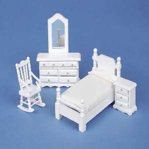  Dollhouse Miniature 1/2 Scale 5 Pc. White Wooden Bedroom 