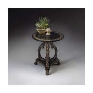   Stone Veneer with Metal and Brass Inlays Accent Table