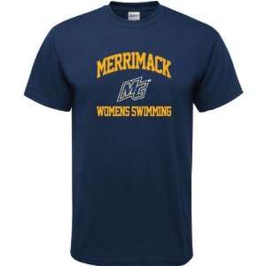  Merrimack Warriors Navy Womens Swimming Arch T Shirt 