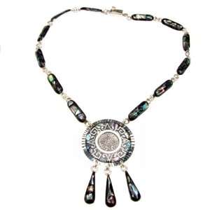  Abalone Aztec Shield Silver Necklace Jewelry