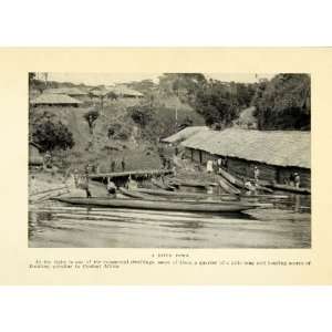 1925 Print River Town Africa Canoe Boat Marine Coast Harbor Fishing 