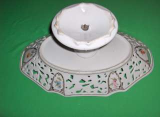 Antique Vintage Ornate Porcelain Pedestal Centerpiece Bowl AW China 