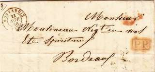 FRANCE 1846 stampless cover MONTARGIS to BORDEAUX  