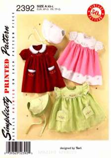Simplicity Pattern 2392 Baby clothes Dress Bonnet XS L 039363523925 