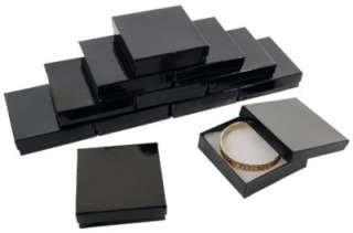 12 GLOSS BLACK cotton FILLED GIFT BOXES 3 1/2 X 3 1/2  