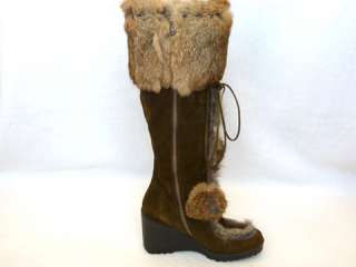 COACH shoes KARITA tall wedge boots Suede / Rabbit Fur 6.5 $450  