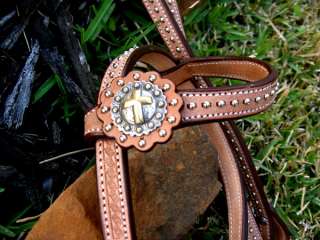 BRIDLE WESTERN LEATHER HEADSTALL REINS BERRY CROSS TAN  