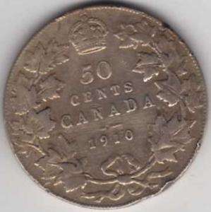 1910 Canada Silver Half Dollar. Victoria Leaves (VL)  
