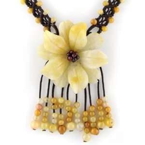   With Citrus Colored Jade Stone Daffodil Pendant And Accenting Beads