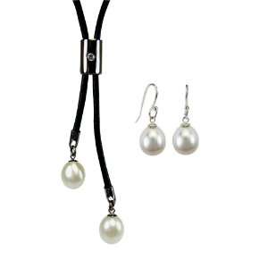  Forever Friends White Cultured Pearl Leather Bar Slider 