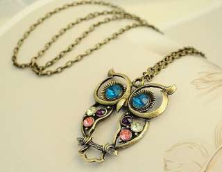 NEW Fashion glass crystal Cute Owl Necklace pendant wsz98777  