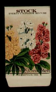 1910s STOCK FLOWER LITHO SEED PACKET  EVERITTS SEED, INDIANAPOLIS 