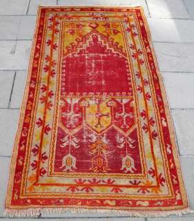 Antique Turkish Prayer Rug 35 x 66 Hand Woven Denizli Cal Carpet 