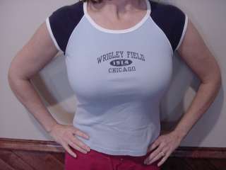 VERY SEXY Chicago Cubs Wrigley Field Sz Md Womens Light Blue T Shirt 