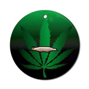  Ornament (Round) Marijuana Joint and Leaf 