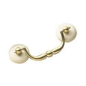  Drop Pull   Solid Brass Drop Pull w/ porcelain rosettes 