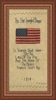 Star Spangled Banner by Vicki Huffman Primitive Flag 8x16 Framed Art 
