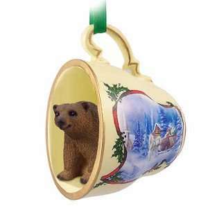 Brown Bear Sleigh Ride Tea Cup Christmas Ornament