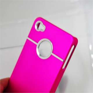 New Hot Pink Deluxe Chrome Hard Back Cover Skin Case for iPhone 4 G 4G 
