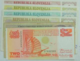 MIXED PAPER MONEY WORLD LOT SLOVENIJA/TURKEY/SINGAPORE  