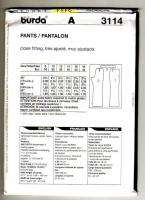 burda 3114 Ladies close fitting Pants pattern sz 8 18  