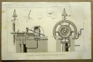 Orig 1852 Engraving Bishopps Rotary Steam Engine  