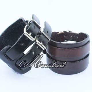 Fashion Women Man Punk Belt Buckle Genuine Leather Bracelet Wristband 