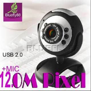 12.0 Mega USB 6 LED Webcam Web Cam Camera PC Laptop+Mic  
