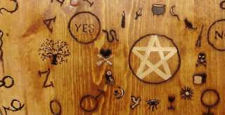 hand made wooden witches seance / ouija table top  