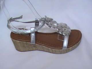 Girls Silver Cork Wedge Sandals (Fair 1) YOUTH Sz 4  