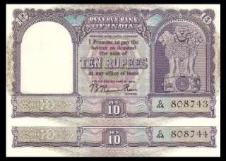 INDIA Rupees 10 Pair Pick 37b 1950 B. Rama Rau UNC  