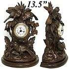   Antique Black Forest 13.5 Mantel Clock, Ornate Carved Case, 3 Birds